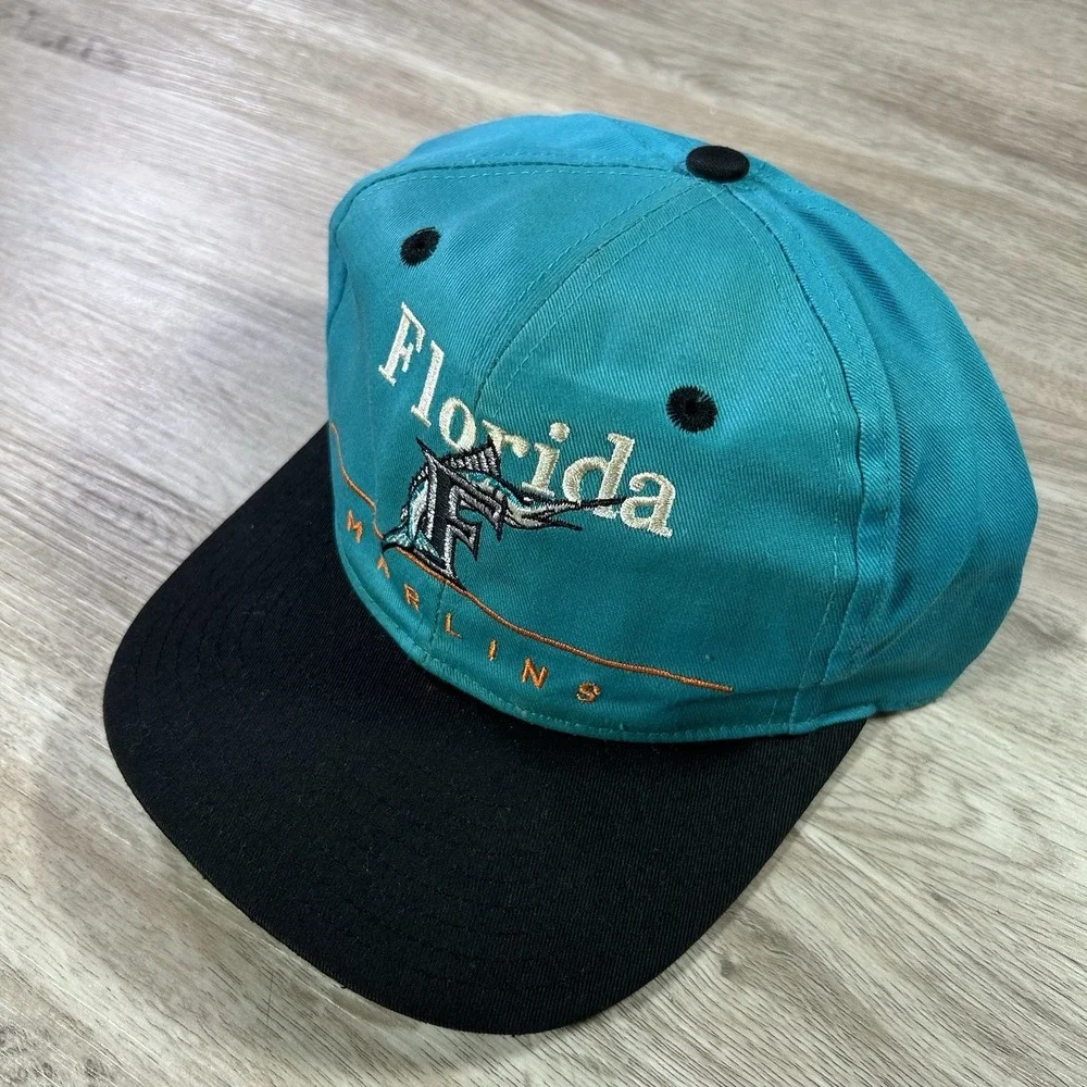 VTG Florida Marlins Snapback Hat MLB Baseball Twins Green Black Bar Line Cap
